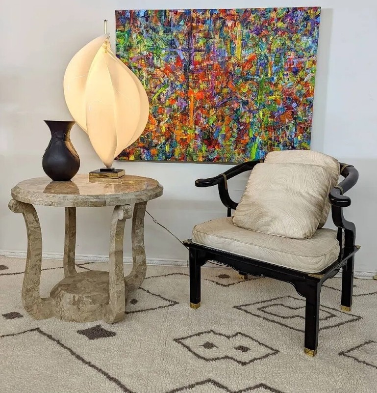 Marquis Collection of Beverly Hills Table Regency pomo tessellated travertine