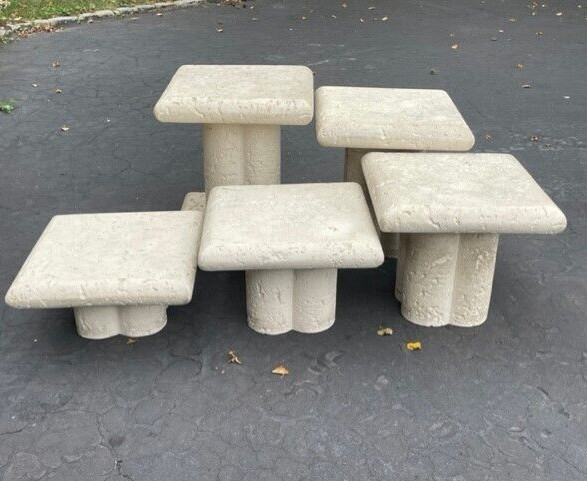Postmodern Cast Faux Coral Stone Square Top Nesting Tables
