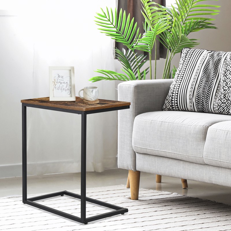 21.7" Side Table C Shaped End Table Sofa and Bed Table for TV Trays Rustic Brown gallery