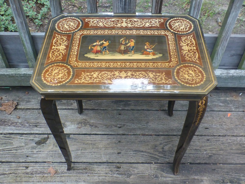 Vintage Marquetry Inlaid Wood Nesting Table High Gloss 20″ x 14″ x 22″ (1 of 3)
