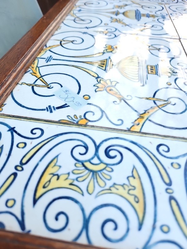 Vintage Mid Century Modern Reclaimed English Tile Top Side Table WITH HISTORY gallery