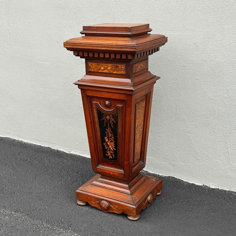 Renaissance Revival Inlaid Walnut pedestal Circa 1865 Victorian.