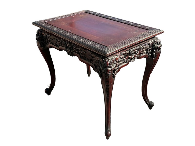 Antique Chinese Rosewood Dragon Table Carved Victorian Center 19th