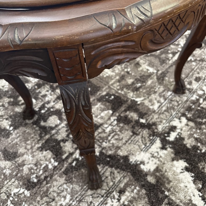 Antique Coffee Table CARVED Cherubs with Removable Glass Tray. Walnut. #722 gallery