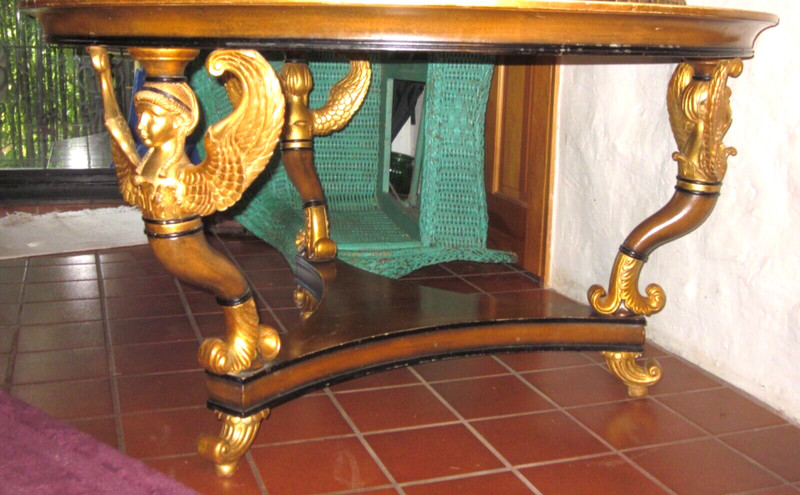 Large French Center Table -19th Cent- 3 hand carved Caryatids -beveled glass top gallery