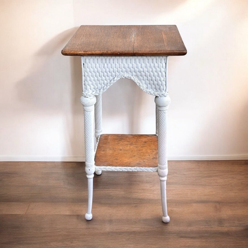 Antique Oak and Wicker Table Plant Stand gallery