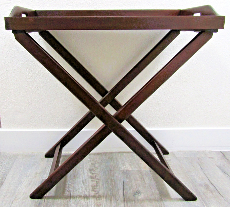 Mid 20th Century Vintage English Butler's Mahogany Tray Table With Folding Stand gallery