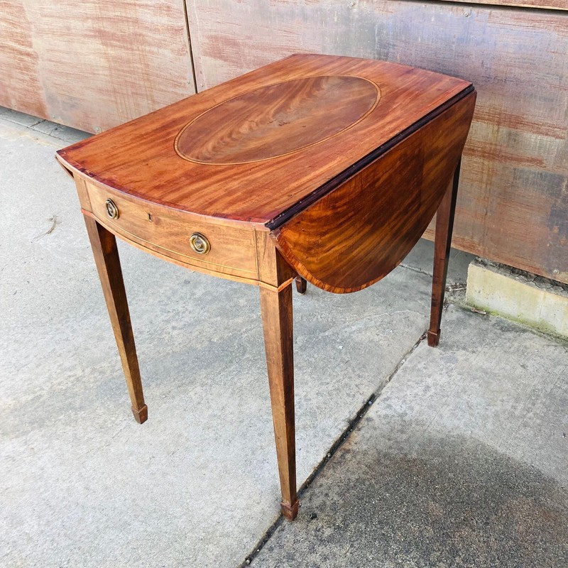 Antique New England Drop Leaf Table, Walnut Satinwood Brass Pembroke Table