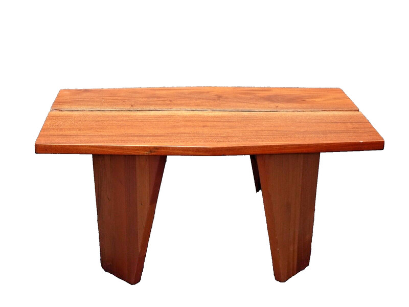 Vintage Brown Teak Live Edge Coffee Table w Unique Split Table Top