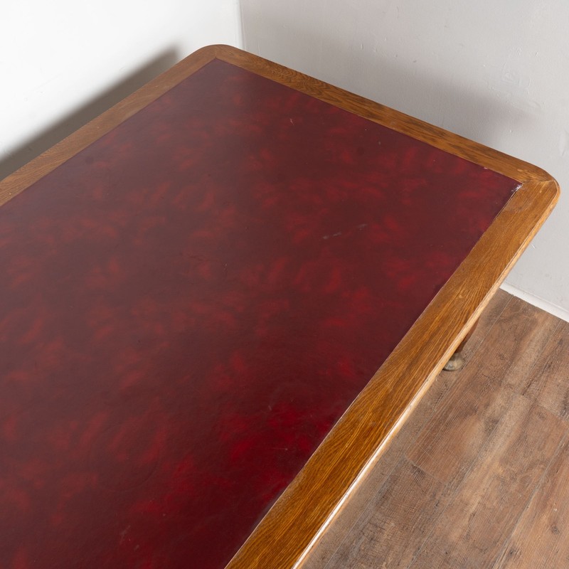 20th Century Large Danish Oak Writing Library Table with Red Leather Top gallery