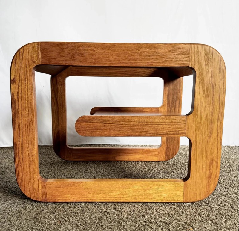 Mid Century Modern Oak Side Tables With Smoked Glass Top by Lou Hodges - A Pair gallery