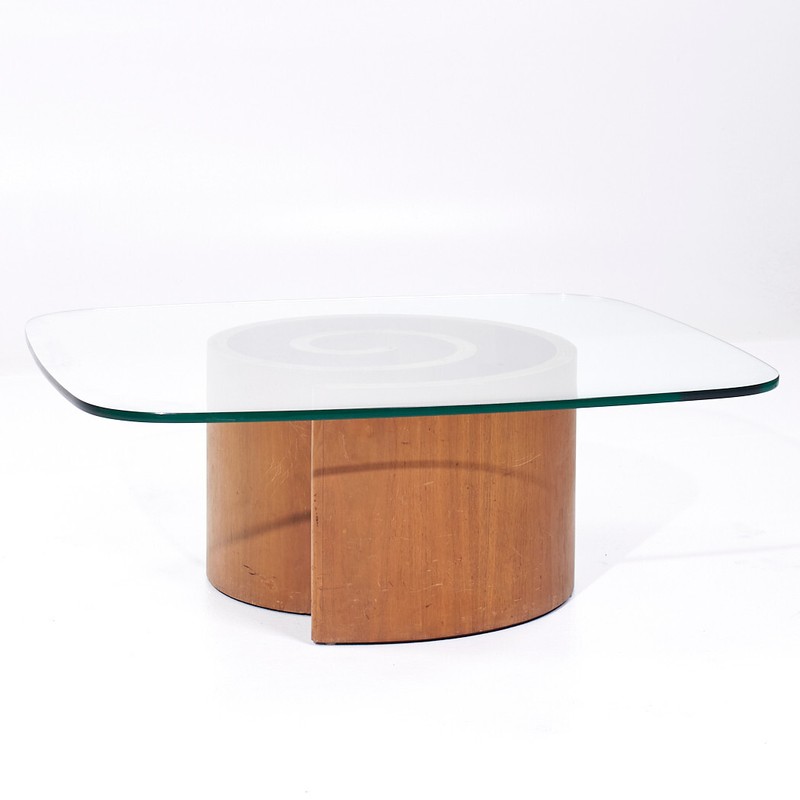 Vladimir Kagan Mid Century Walnut Snail Coffee Table