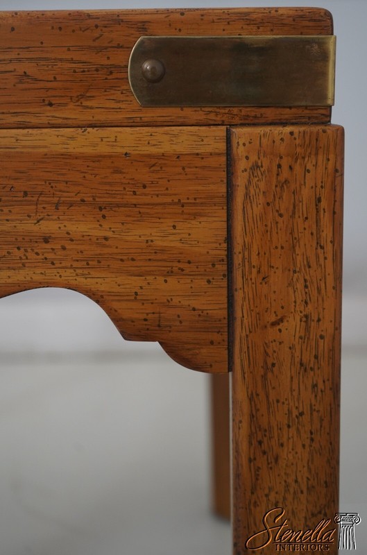 68801: DREXEL Oak Rustic Square Brass Band Lamp Table gallery