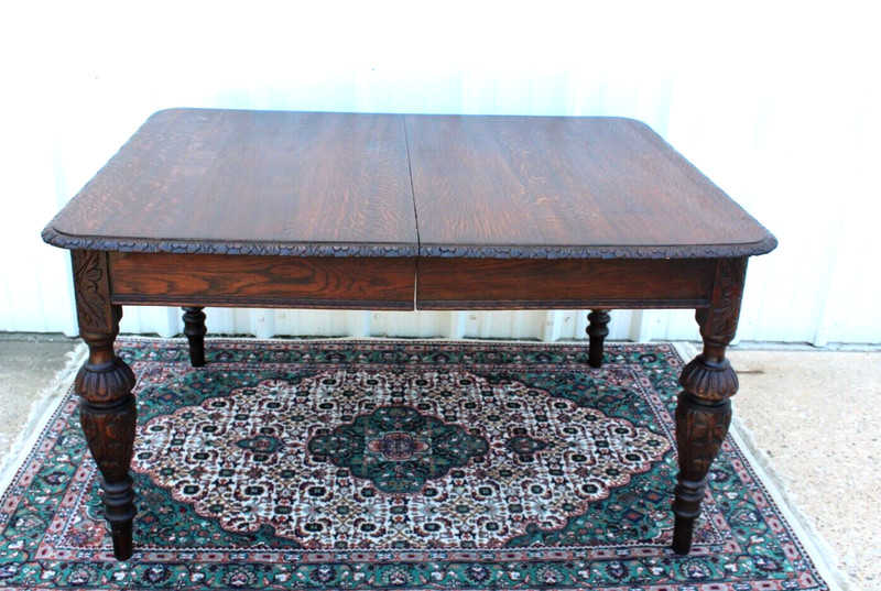 French Antique Tiger Oak Renaissance Kitchen Dining Table Circa 1880 gallery