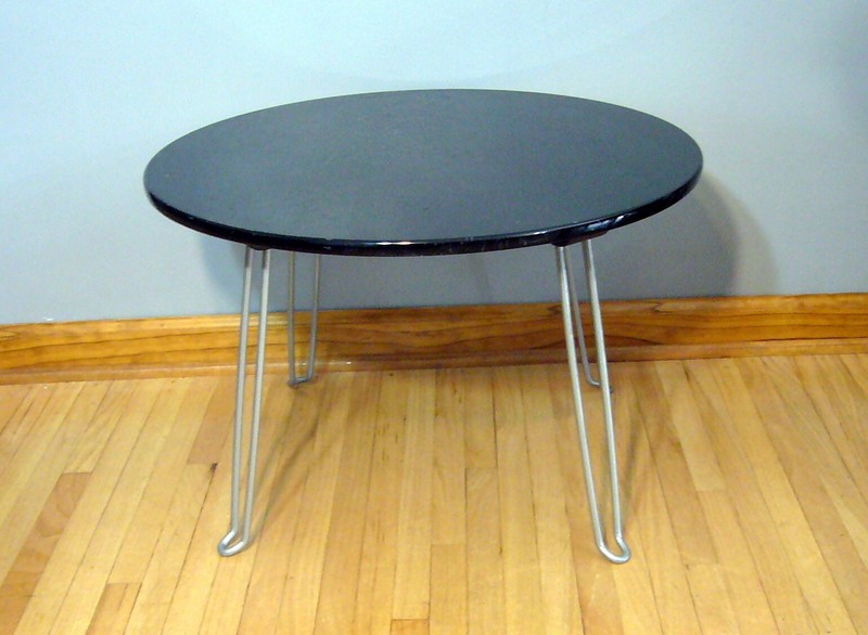 Vintage Modern Coffee Table black lacquer Wood Folding Hairpin Legs 1970s