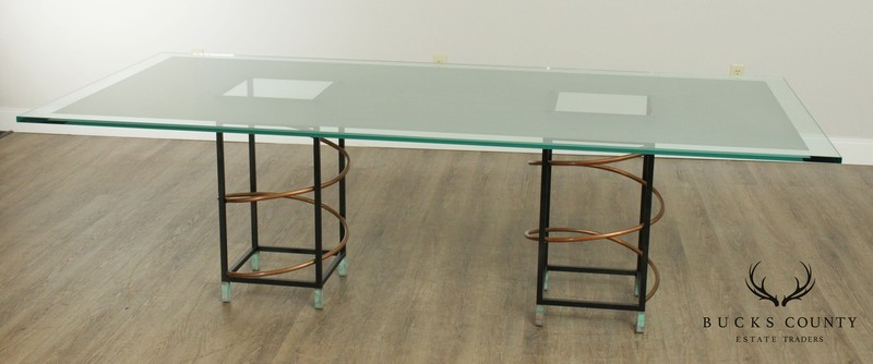 Pace Post Modern Sculptural Double Pedestal Base Glass Top Dining Table gallery