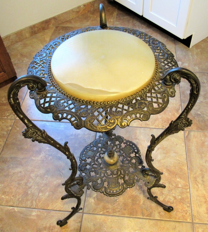 Antique TABLE, Brass Marble Accent, HEIGHT 31″, WIDTH 15″