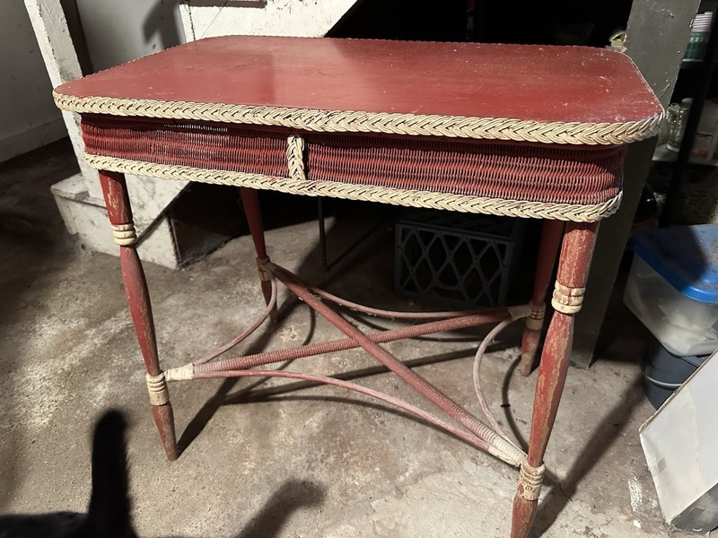 Antique Vintage Red Wicker Sofa Console Table Heywood Wakefield Original Paint gallery
