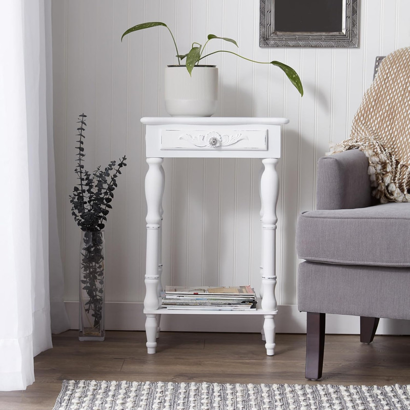 Elegant Carved White Side Table - Perfect for Any Room Decor gallery