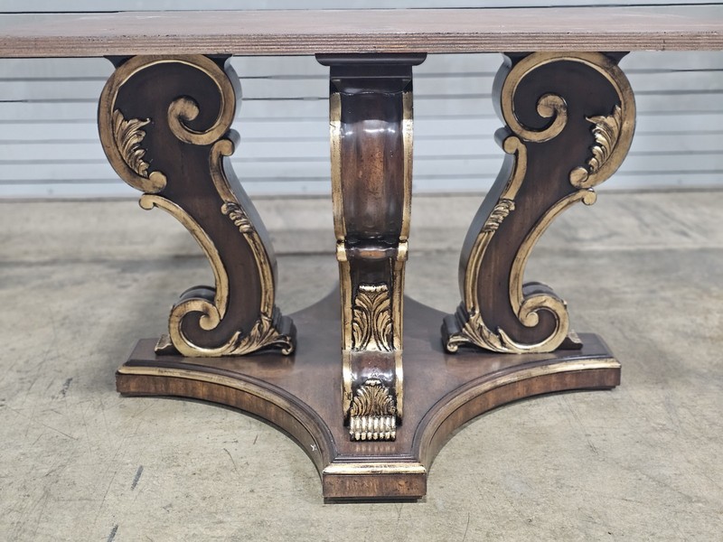 Henredon Mahogany & Gilt Center Table Console Table Marble Top Table gallery