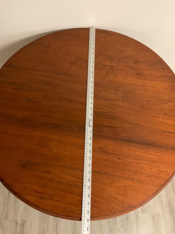 Exquisite Antique Quality Wood Tilt Top 3-Leg w/ Metal Wheels Dining Table 33” gallery