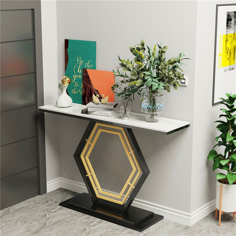 1.2M Ultra Long Console Table Hexagon Base Marble Hallway Table Sofa Side Table