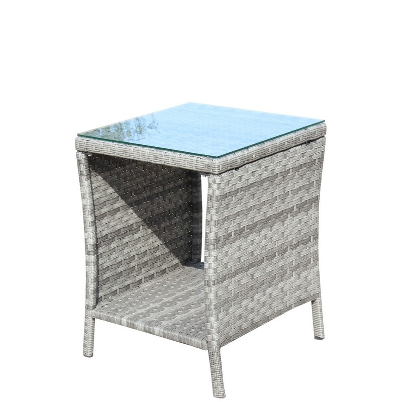 Outdoor Patio Furniture 1 Coffee Table with Clear Tempered Glass, Grey Wicker gallery