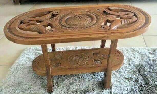 32″ Antique RARE Wood Carved Coffee Table Walnut Oak