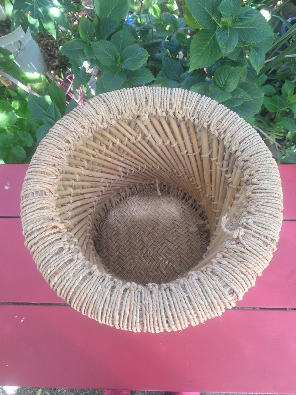 Vtg Table Plant Stand Ottoman Stool Bamboo Rattan Wicker Woven Boho Mid Century gallery
