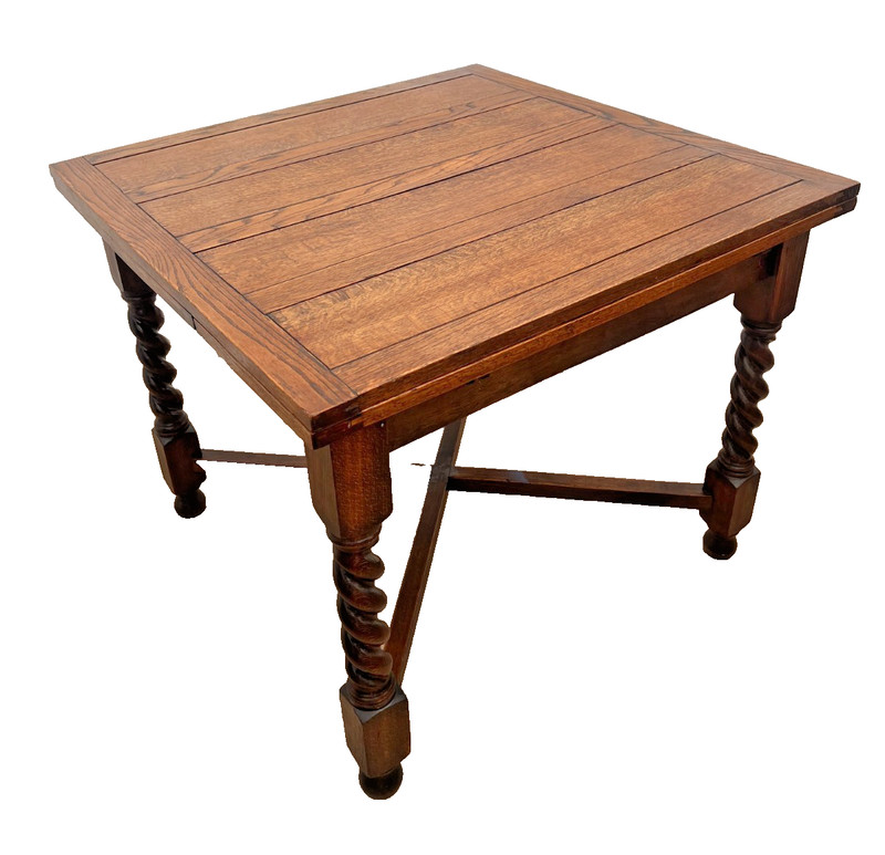 Antique Expanding Pub Kitchen Table Barley Twist Legs Quarter sawed Tiger Oak