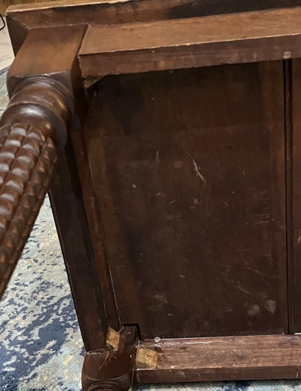 Antique travertine marble inset top side table with corn cob style carved legs gallery