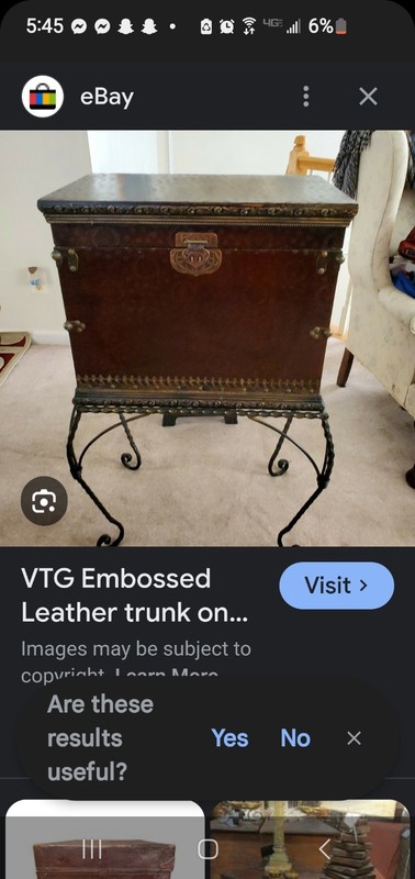 VTG Embossed Leather trunk on brass metal stand
