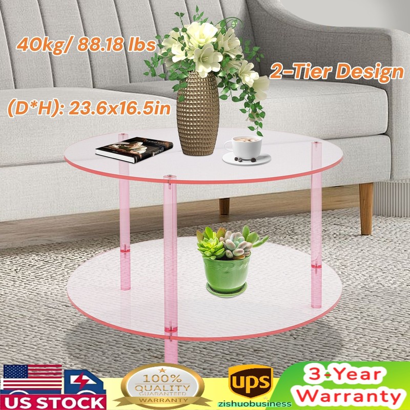 2-Tier Modern Round Coffee Table with Storage Open Shelf Home Office Living Room