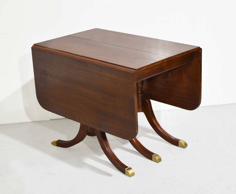 Mid Century Regency Style Mahogany Drop-Leaf Dining Table with Brass Capped Feet gallery