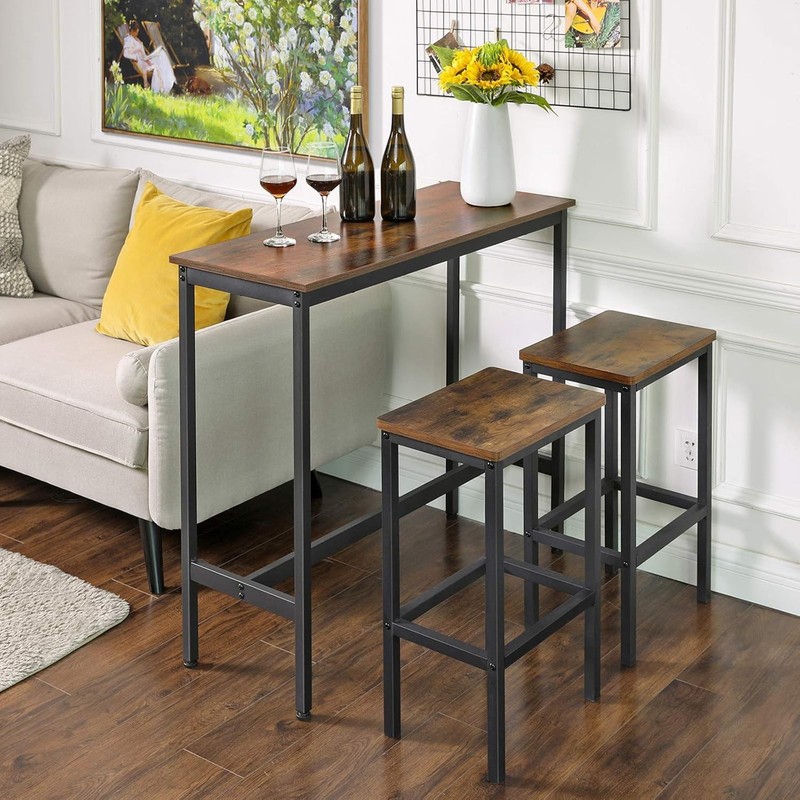 VASAGLE Bar Table, Narrow Long Kitchen 39.4"W, Rustic Brown + Ink Black gallery