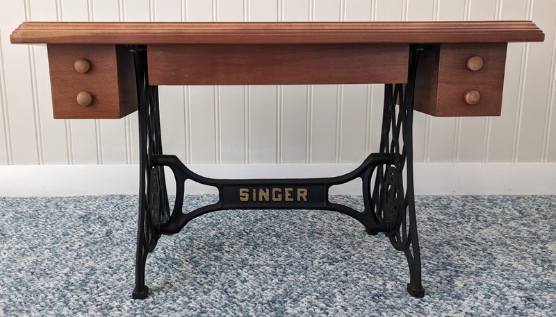 SINGER Antique Planter - Unique & Rare! - Cast Iron Legs & Knotty Pine Cabinet gallery