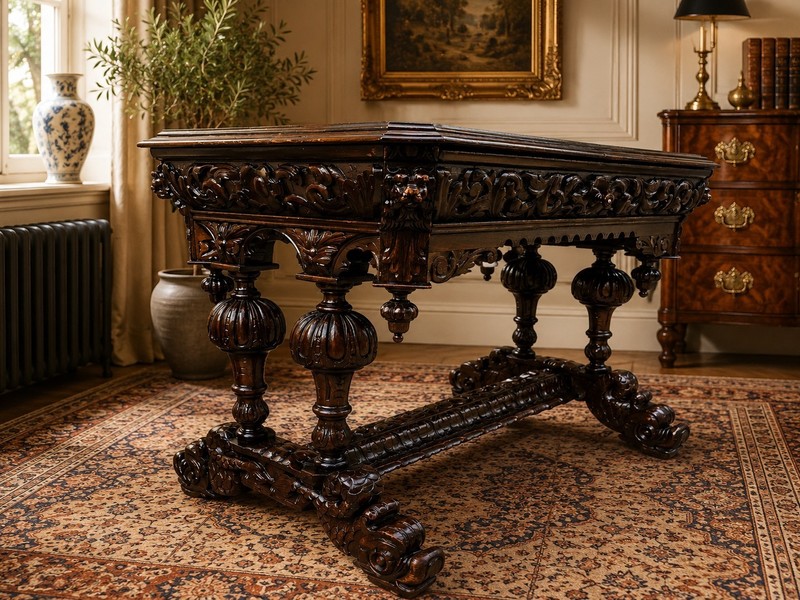 RARE Victorian Carved Oak Table 1870s Handmade Gothic Jacobean UK Delivery