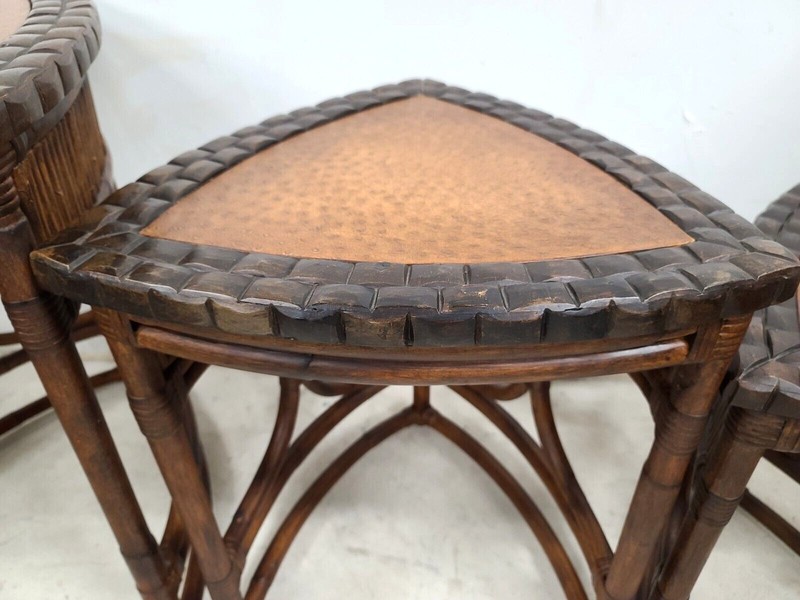 (3) Vintage Bamboo Rattan Coconut Shell Ostrich Nesting Tables gallery