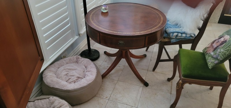 Antique round drum table gallery