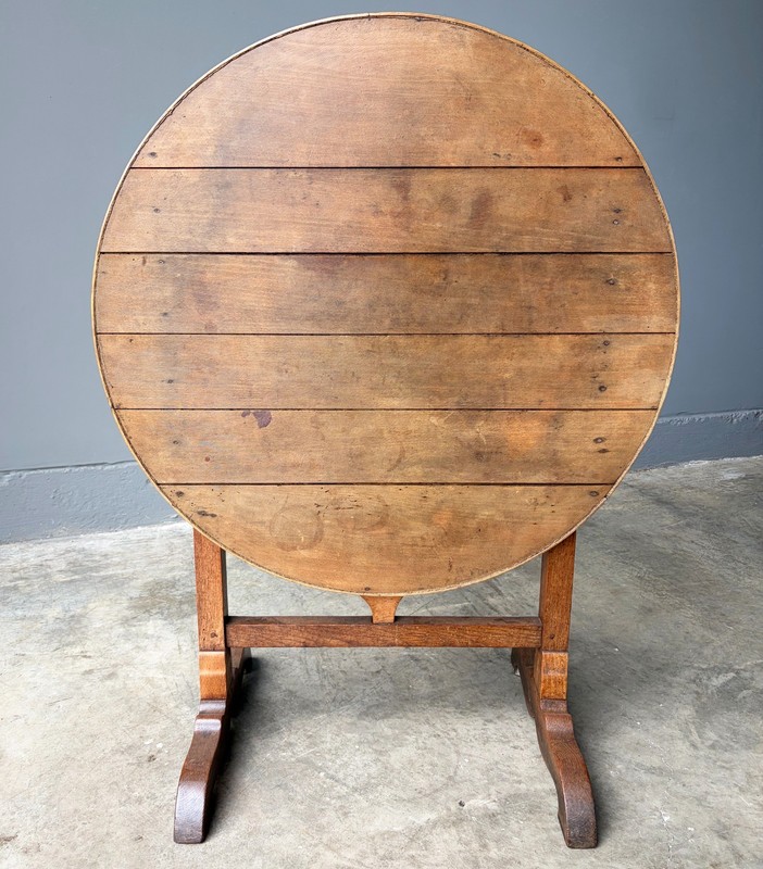 Antique French Solid Oak and Ash Rustic Wood Wine Tasting Table Tilt Top gallery