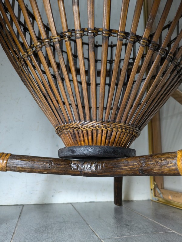 Vintage Mid Century Modern Franco Albini Style Fish Trap Bamboo Rattan Table B gallery