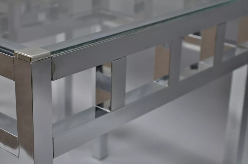Mid Century Modern Baughman Style Chrome & Glass Rectangle Side Tables - a Pair gallery