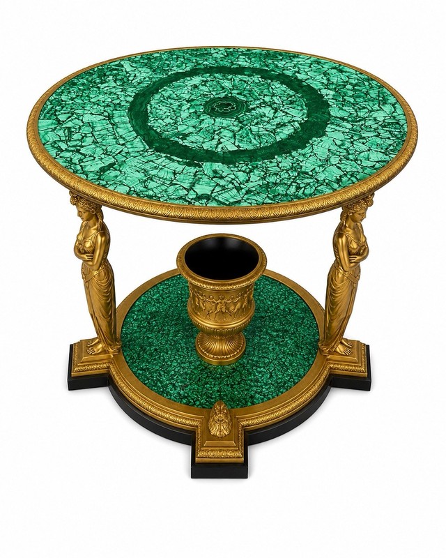 A Large Neo Classical Style Gilt Bronze & Vivid Green Malachite Center Table gallery