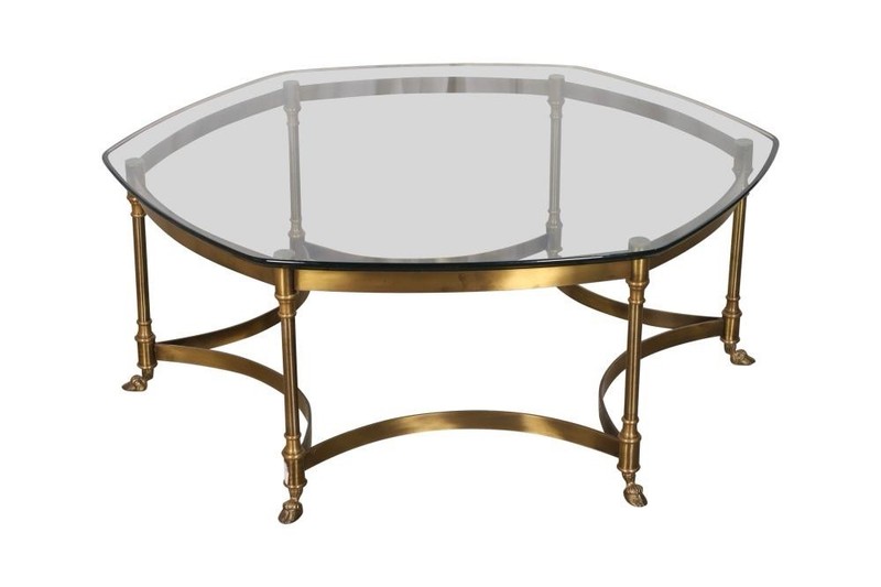Vintage Labarge Brass Hollywood Regency Hexagonal Coffee Table Glass