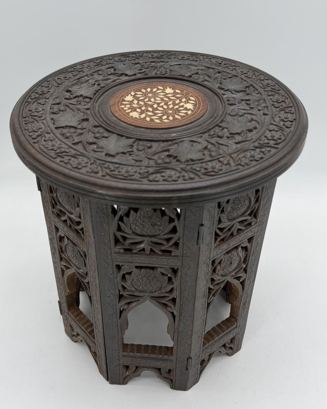 Antique Anglo Indian Carved Folding Side Tea Table Decorative Beautiful RARE