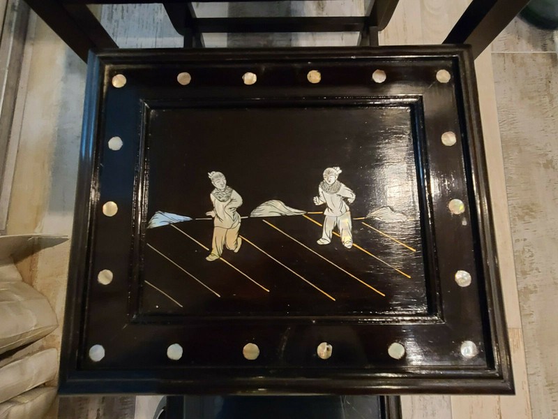 Set of 4 Vintage Chinese Nesting Tables w/ Pearl & Abalone Shells Inlaid gallery