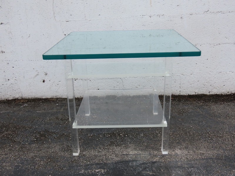 Hollywood Regency Two Tiers Lucite Glass Top Side End Table 6382 gallery