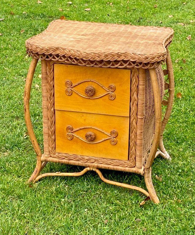 Antique Victorian Haywood Wakefield Wicker Wood Chest of Drawers Night End Table gallery