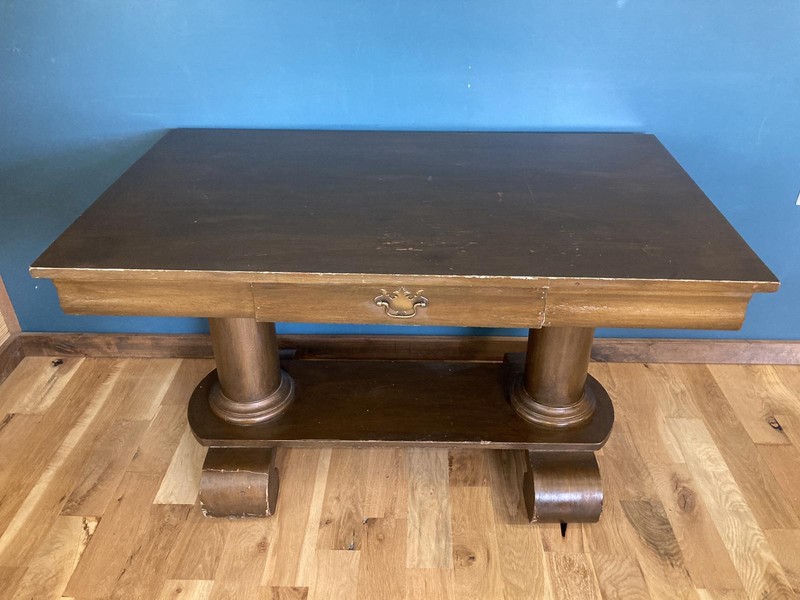 Vintage Art Deco Console Table with Scroll Feet and Drawer – Solid Wood