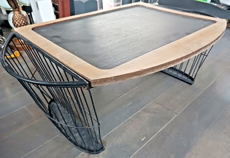 Vtg Mid Century Modern Atomic Side Table w/ Black Wire Magazine Rack 1950s/60s gallery